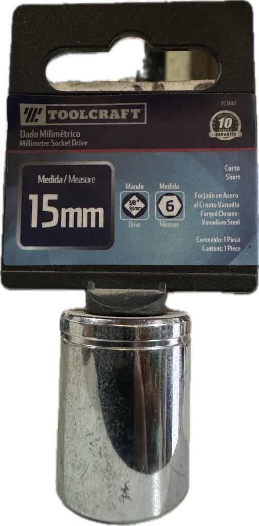 COPA CORTO MANDO 3/8 EXAGONAL TOOLCRAFT  15 MM