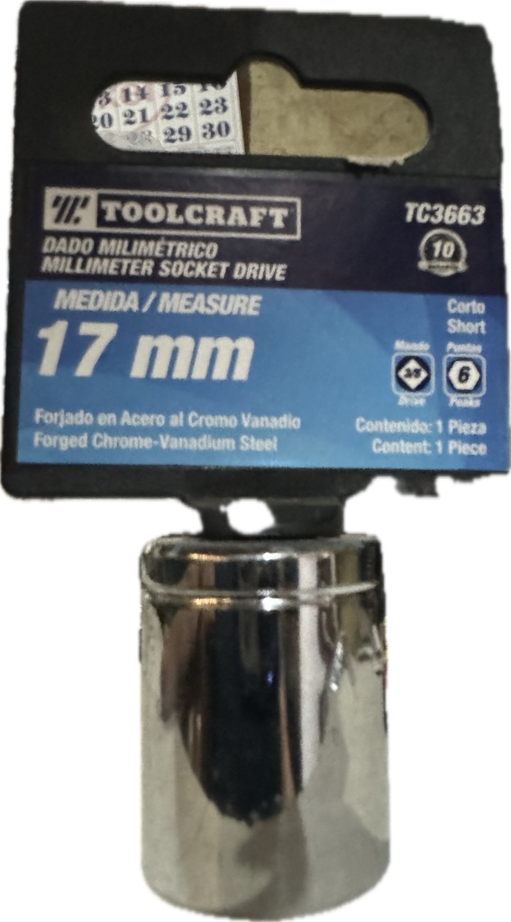 COPA CORTO MANDO 3/8 EXAGONAL TOOLCRAFT  17 MM