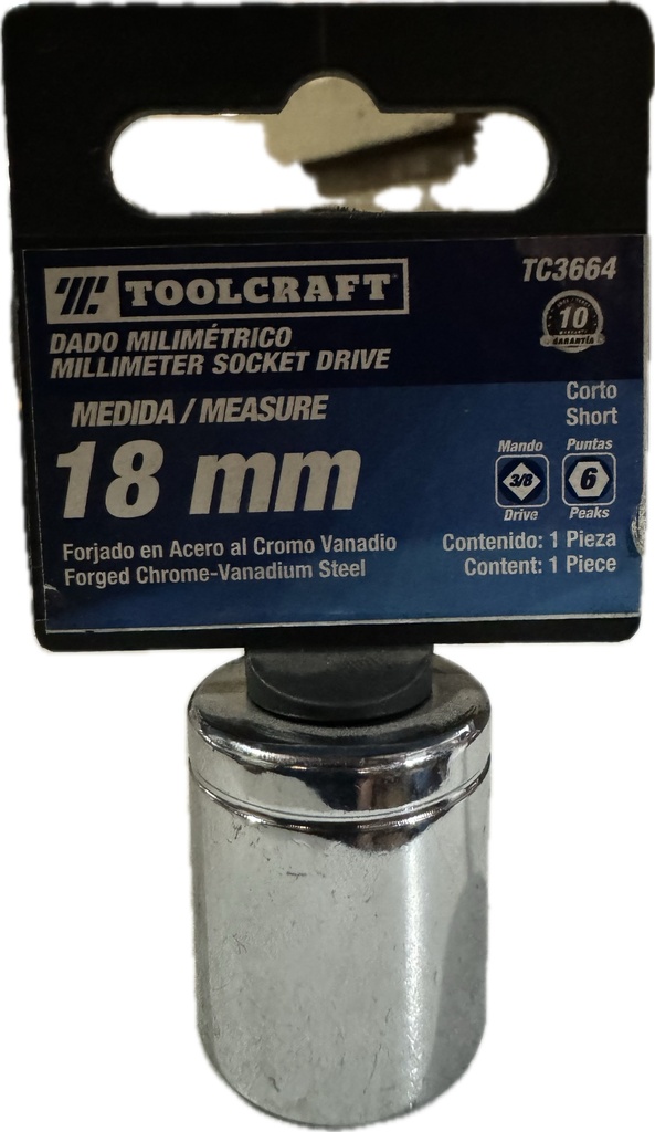 COPA CORTO MANDO 3/8 EXAGONAL TOOLCRAFT  18 MM