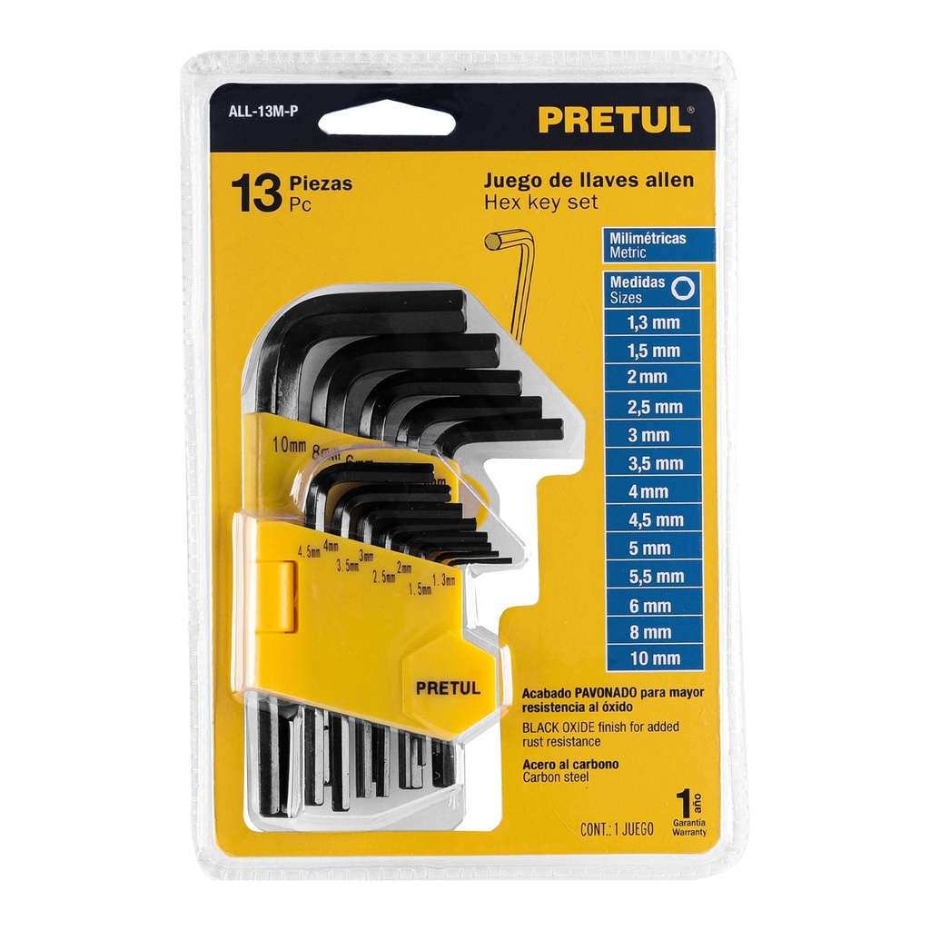 JUEGO 13 LLAVE ALLEN 1.2-10MM NEGRA PRETUL