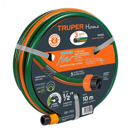 MANGUERA REFORZADA 3 CAPAS DE 1/2 X 10MTS TRUPER