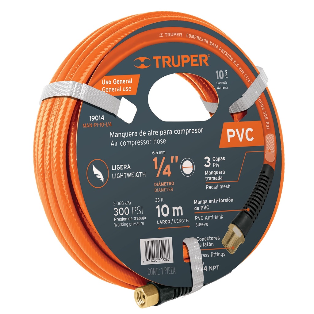 MANGUERA PARA COMPRESOR DE 1/4 X 10MTS TRUPER
