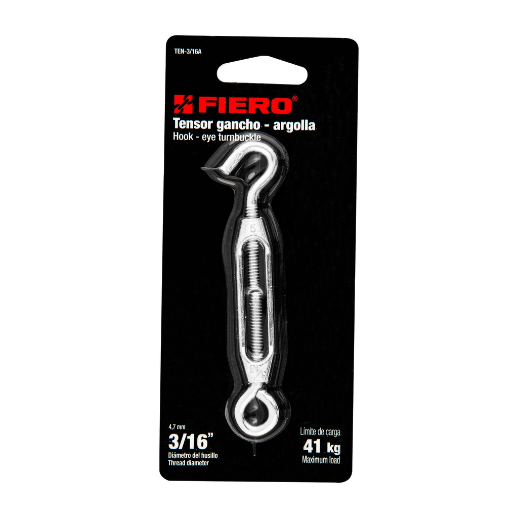 TENSOR ZINC,3/16 GANCHO ARGOLLA FIERO
