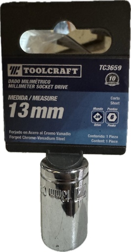 [TC3659] COPA CORTO MANDO 3/8 EXAGONAL TOOLCRAFT  13 MM