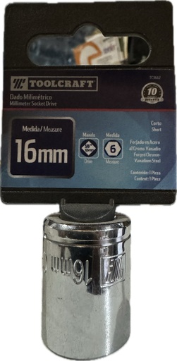 [TC3662] COPA CORTO MANDO 3/8 EXAGONAL TOOLCRAFT  16 MM