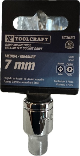 [TC3653] COPA CORTO MANDO 3/8 EXAGONAL TOOLCRAFT 7 MM