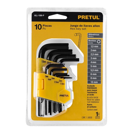 [21855] JUEGO 10 LLAVE ALLEN 1.5-10MM PRETUL