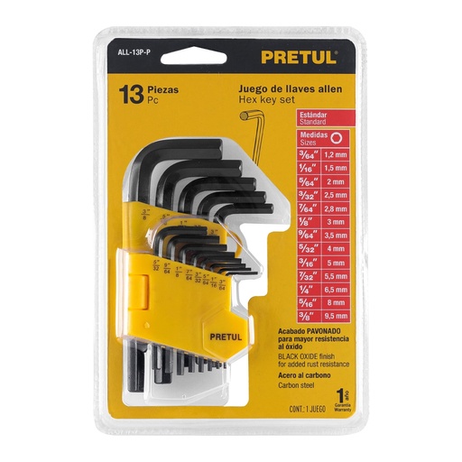 [21856] JUEGO 13 LLAVE ALLEN 3/64-3/8 NEGRAS PRETUL