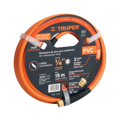 [19015] MANGUERA PARA COMPRESOR DE 1/4 X 15MTS TRUPER