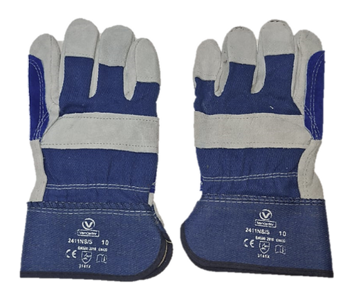[A003021] GUANTE DE CUERO LONA GRIS/AZUL PUMA (REFORZADA)