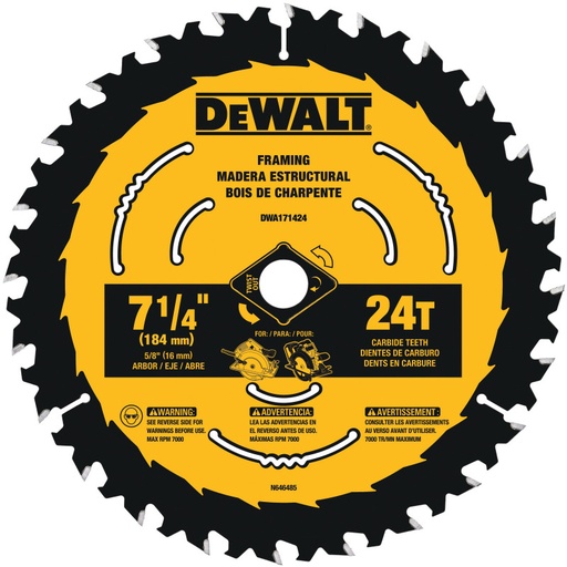 [DWA171424] DISCO SIERRA CIRCULAR 24 DIENTES DEWALT 7 1/4